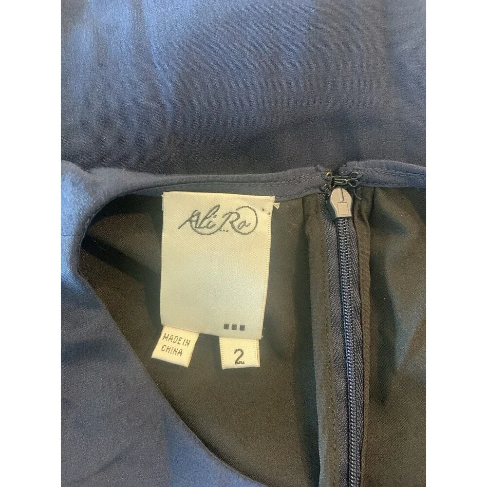 Ali Ro Black Navy Dress Sz 2 Draped Silk Overlay Sheath Stretchy Anthropologie